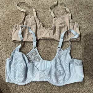 LOT of 2 Anne Klein Unpadded Underwire Bras Women's Size 38C Light Blue & Beige